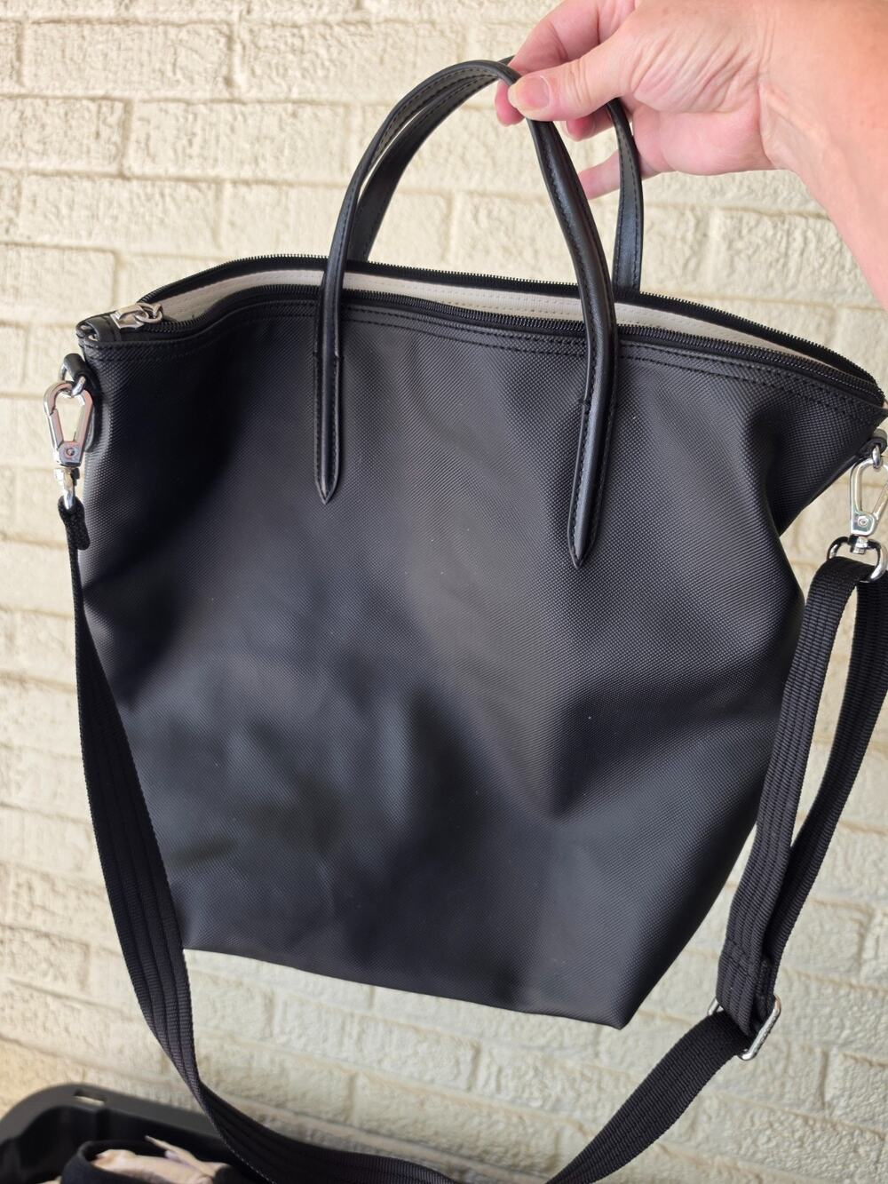 Lacoste L.12.12 Concept Vertical Tote w/Adjustable Crossbody Strap Black PVC